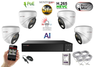 Monitorrs Security AI hybrid Light IP 4 kamerový set 5 Mpix WDome (6141K4)